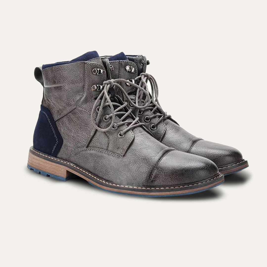 Mens Leather Combat Boots Textured Design