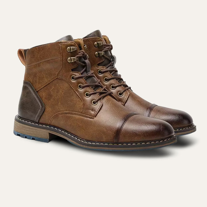 Mens Leather Combat Boots Textured Design - BritishMode