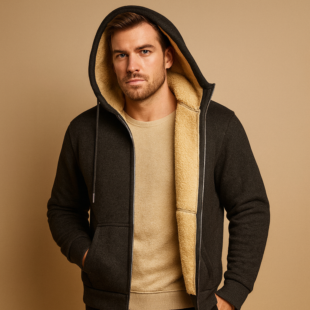 Mens Hooded Jacket Fleece Lined Warm Fit