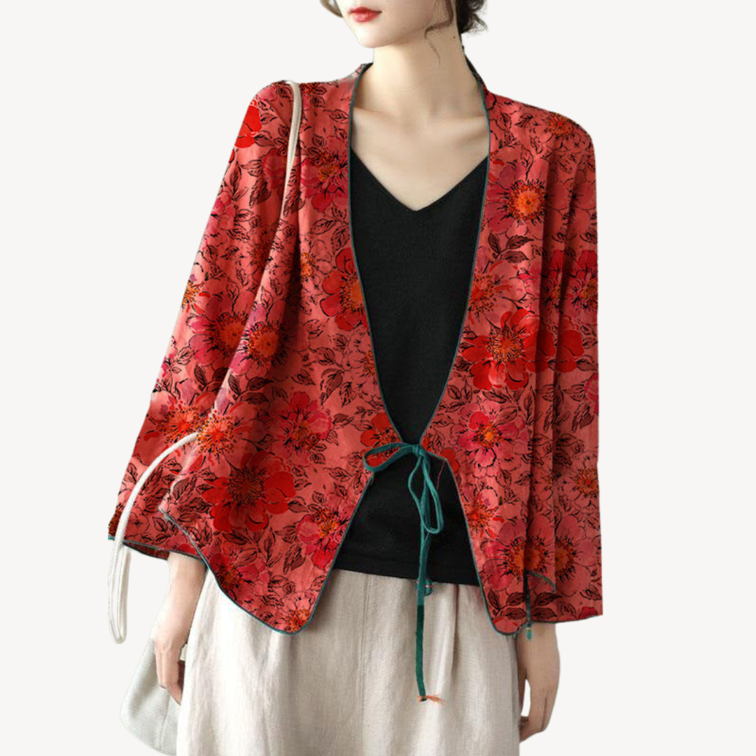 Womens Kimono Jacket Linen Blend Embroidered - BritishMode
