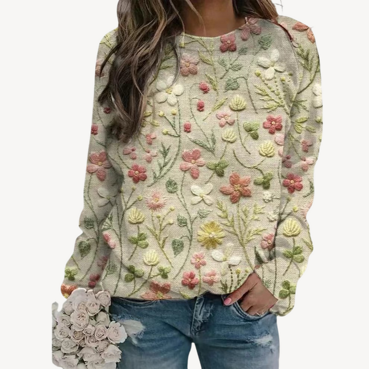 Womens Sweater with Embroidered Floral Design