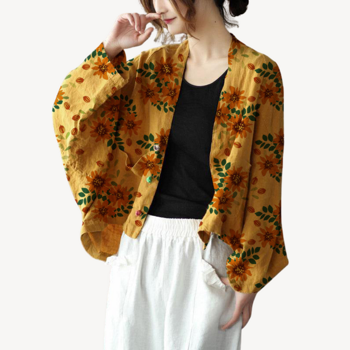 Womens Kimono Jacket Linen Blend Relaxed Fit
