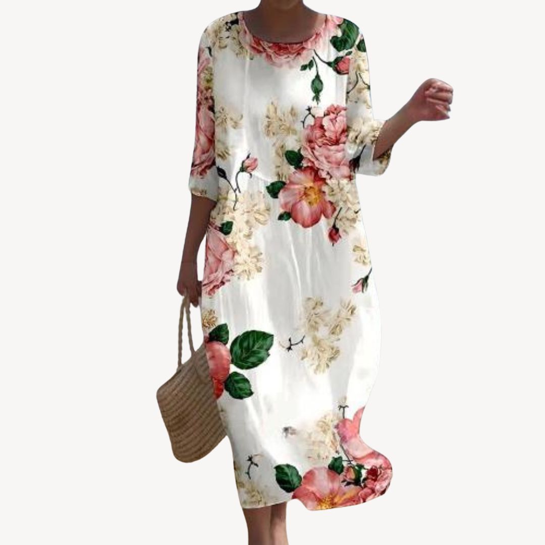Womens Midi Dress Printed Sleeves