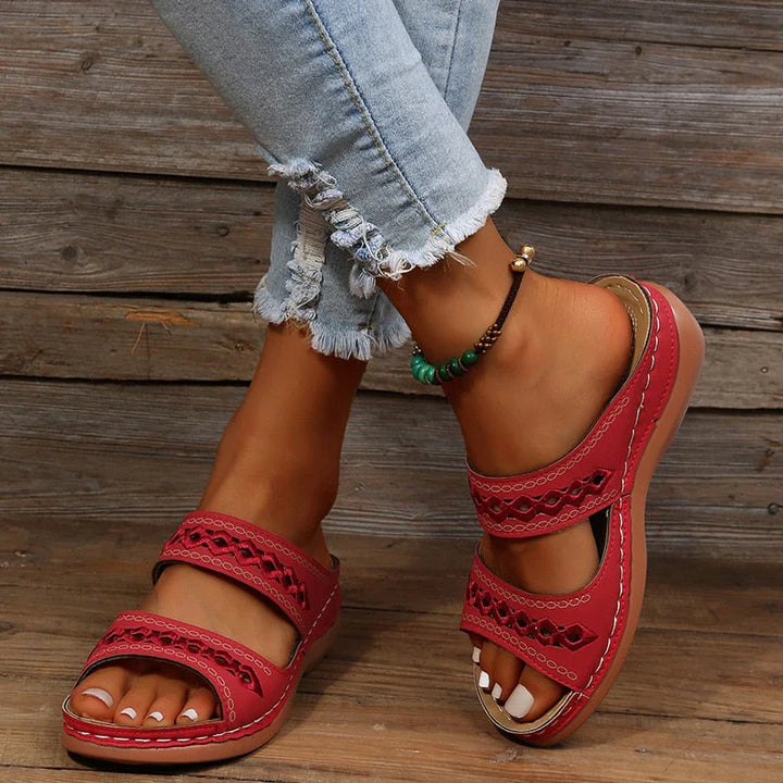 Womens Slip-On Sandals with Double Straps Cushioned Sole