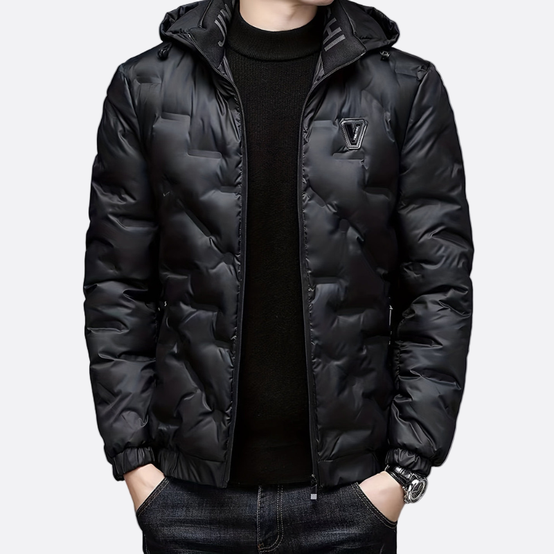 Mens Leather Jacket with Fur Lining and Zip Closure
