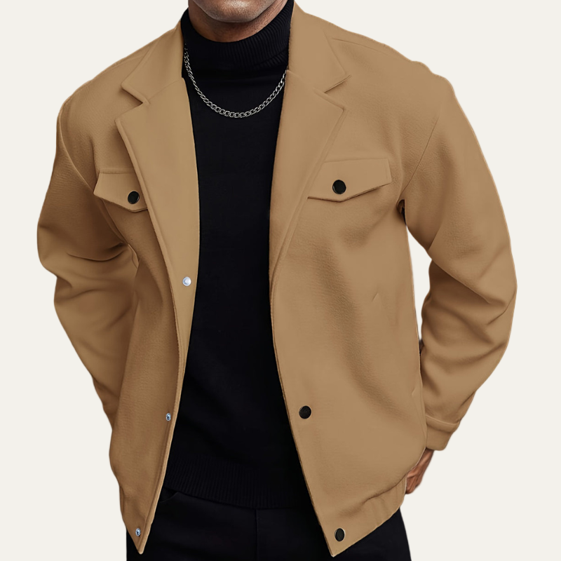 Mens Bomber Jacket Button Front Lapel Collar