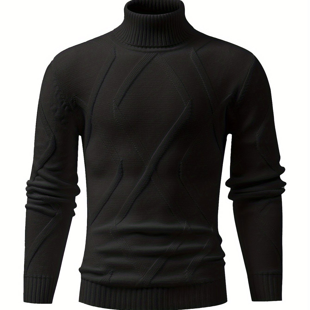 Mens Turtleneck Sweater Geometric Knit Pattern