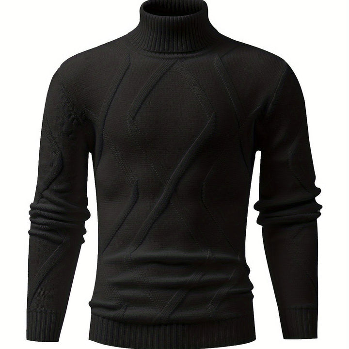 Mens Turtleneck Sweater Geometric Knit Pattern