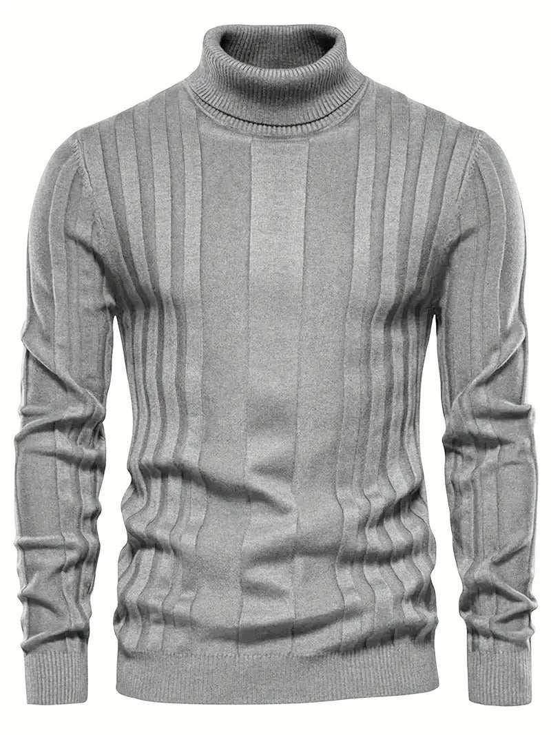 Mens Turtleneck Sweater Ribbed Panel Knit