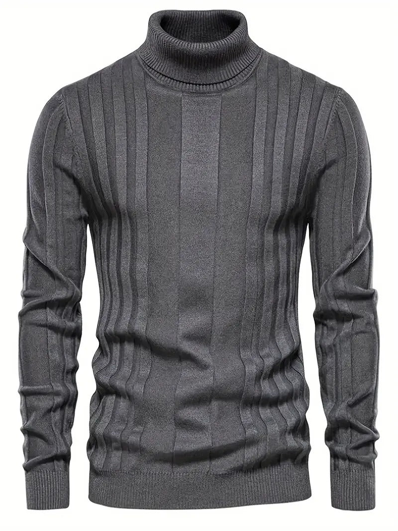 Mens Turtleneck Sweater Ribbed Panel Knit