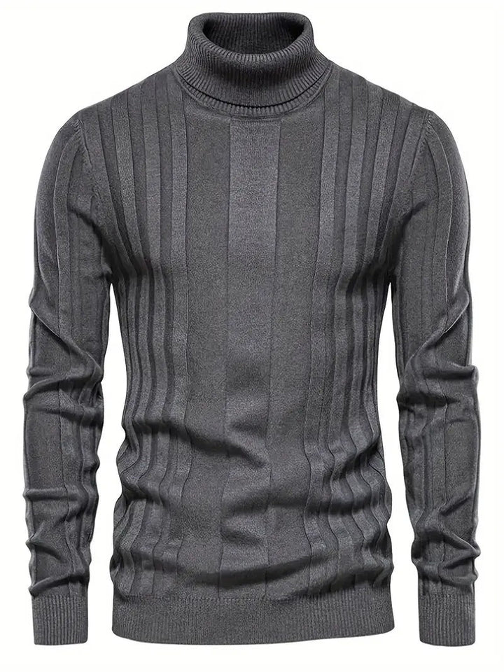 Mens Turtleneck Sweater Ribbed Panel Knit