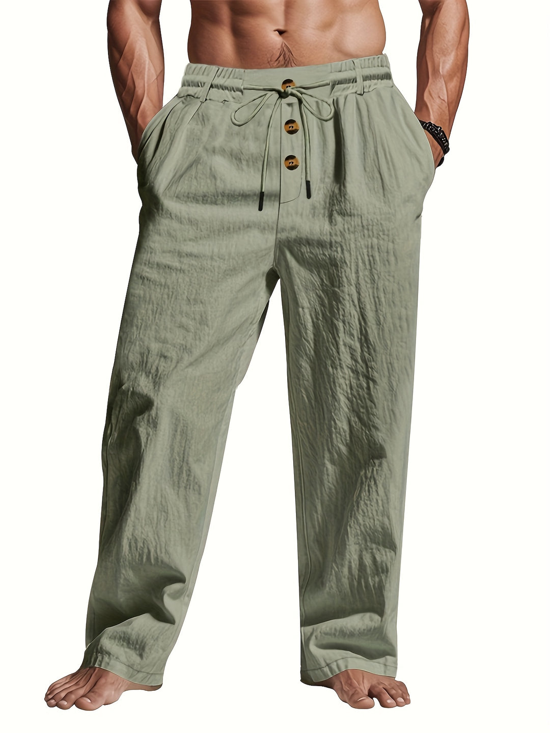 Mens Relaxed Fit Pants with Elastic Waistband