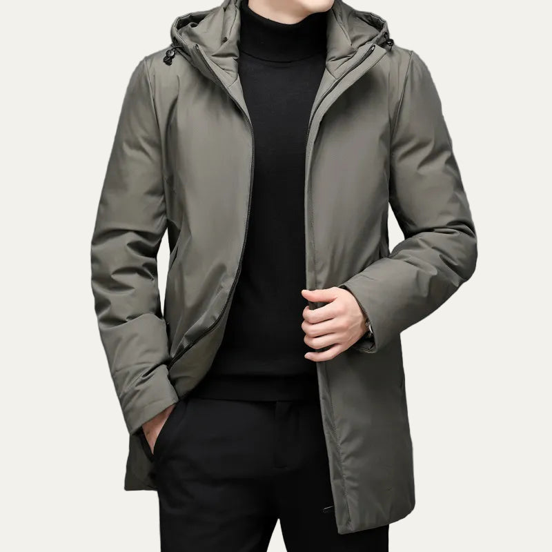 Mens Mid-Length Hooded Parka Sleek Fit