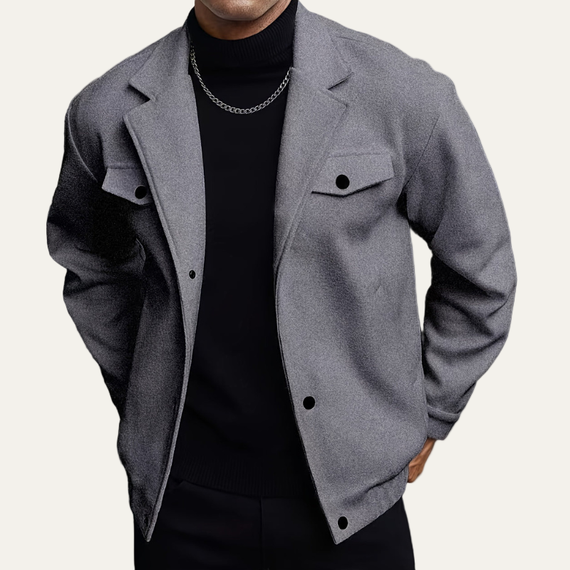Mens Bomber Jacket Button Front Lapel Collar