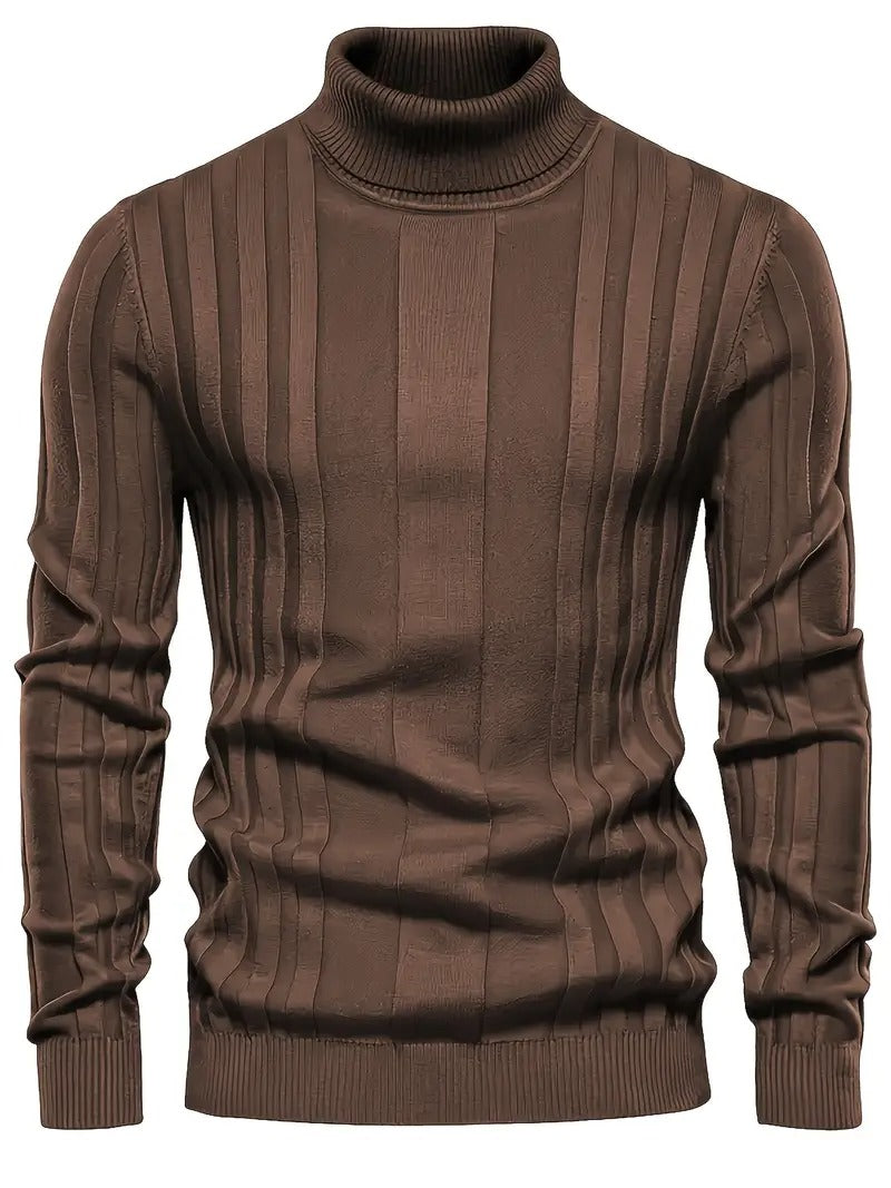 Mens Turtleneck Sweater Ribbed Panel Knit