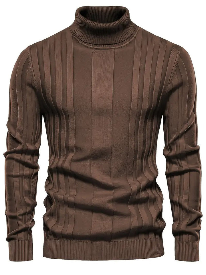 Mens Turtleneck Sweater Ribbed Panel Knit