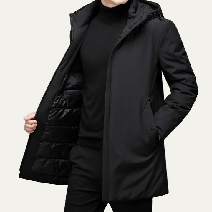 Mens Mid-Length Hooded Parka Sleek Fit