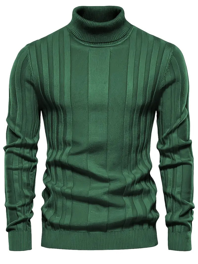 Mens Turtleneck Sweater Ribbed Panel Knit