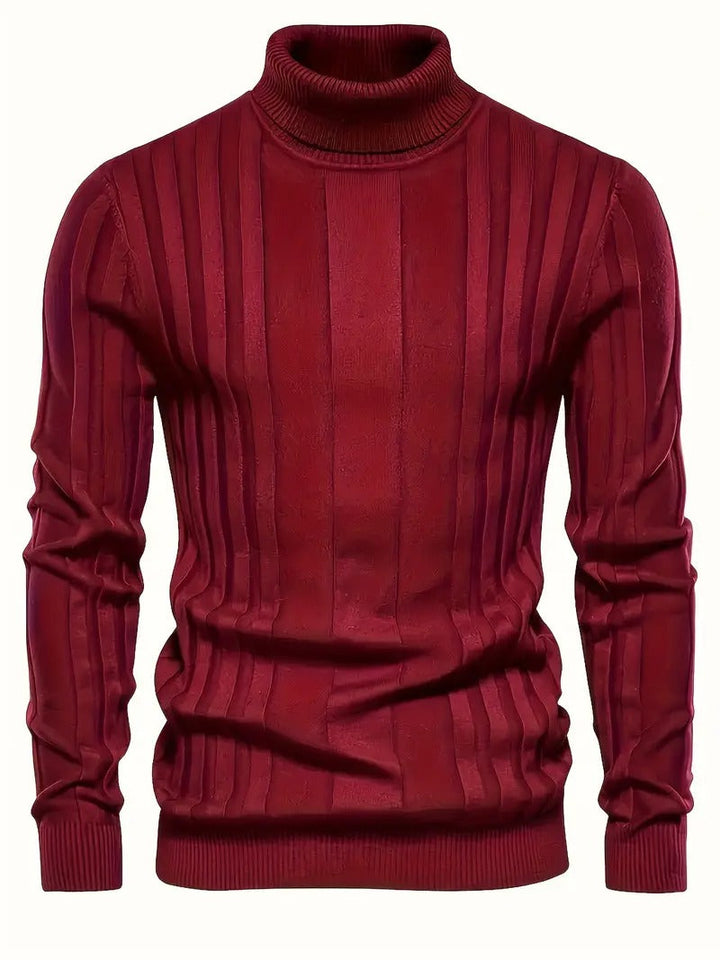 Mens Turtleneck Sweater Ribbed Panel Knit