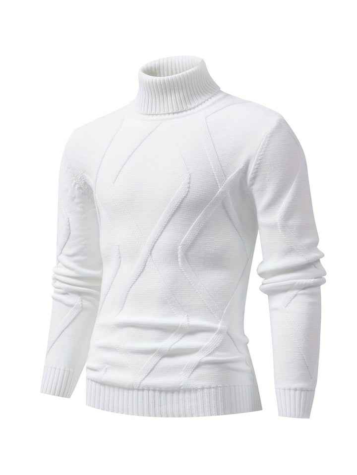 Mens Turtleneck Sweater Geometric Knit Pattern