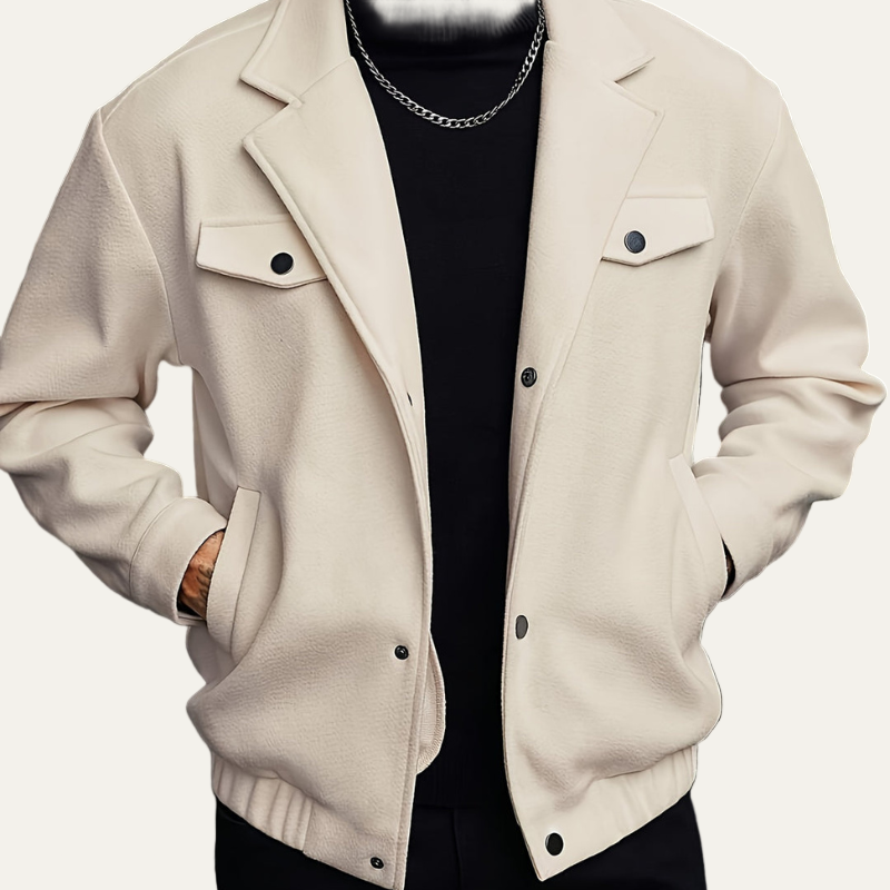 Mens Bomber Jacket Button Front Lapel Collar