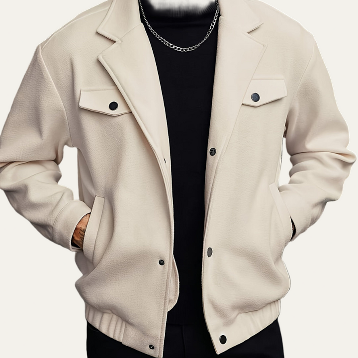 Mens Bomber Jacket Button Front Lapel Collar