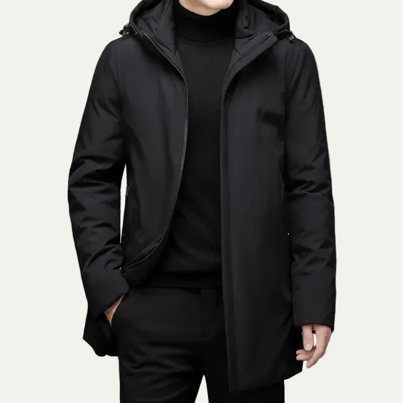 Mens Mid-Length Hooded Parka Sleek Fit