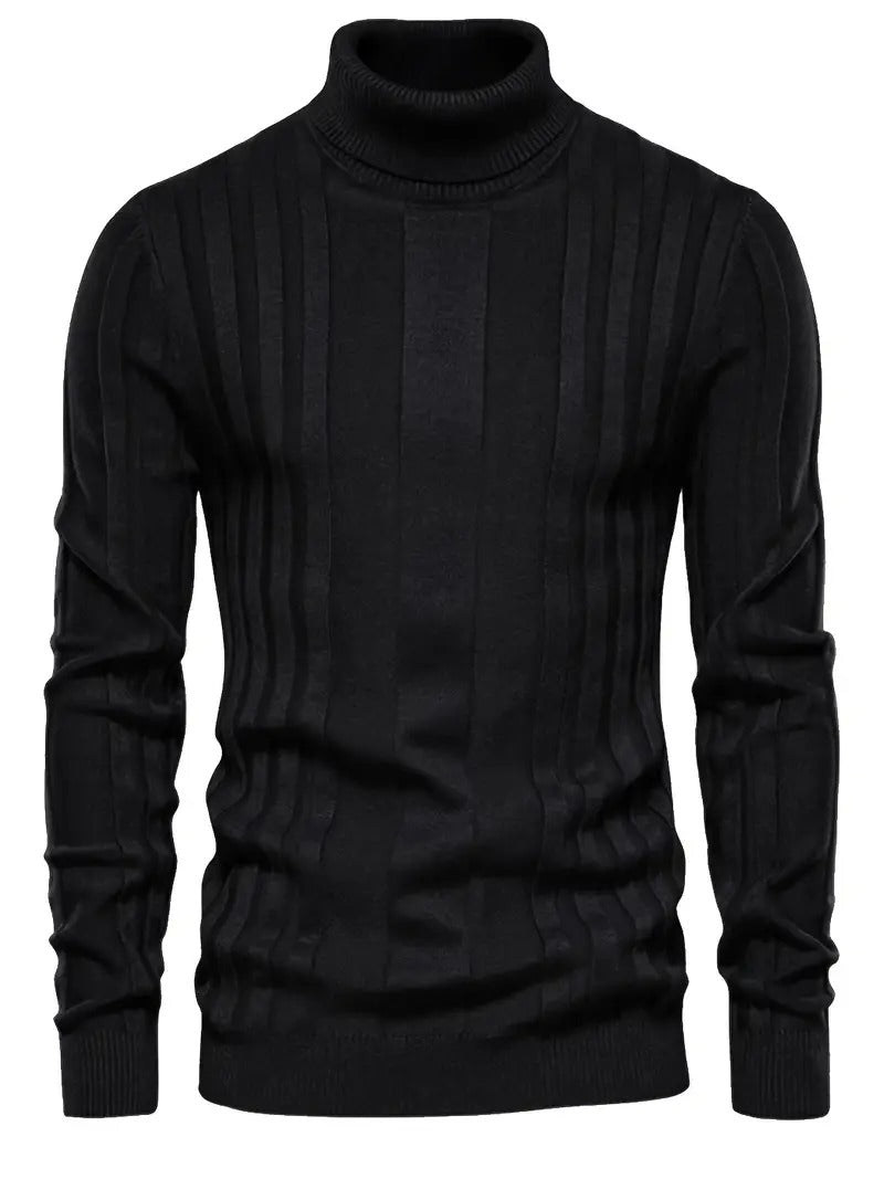 Mens Turtleneck Sweater Ribbed Panel Knit