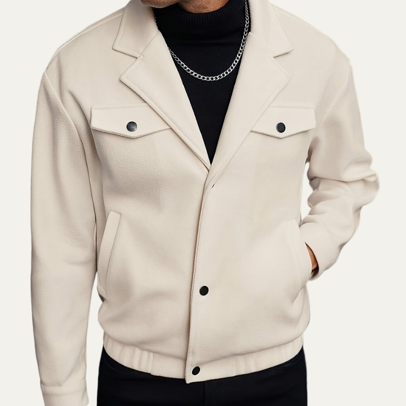 Mens Bomber Jacket Button Front Lapel Collar
