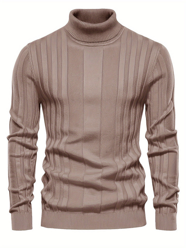 Mens Turtleneck Sweater Ribbed Panel Knit