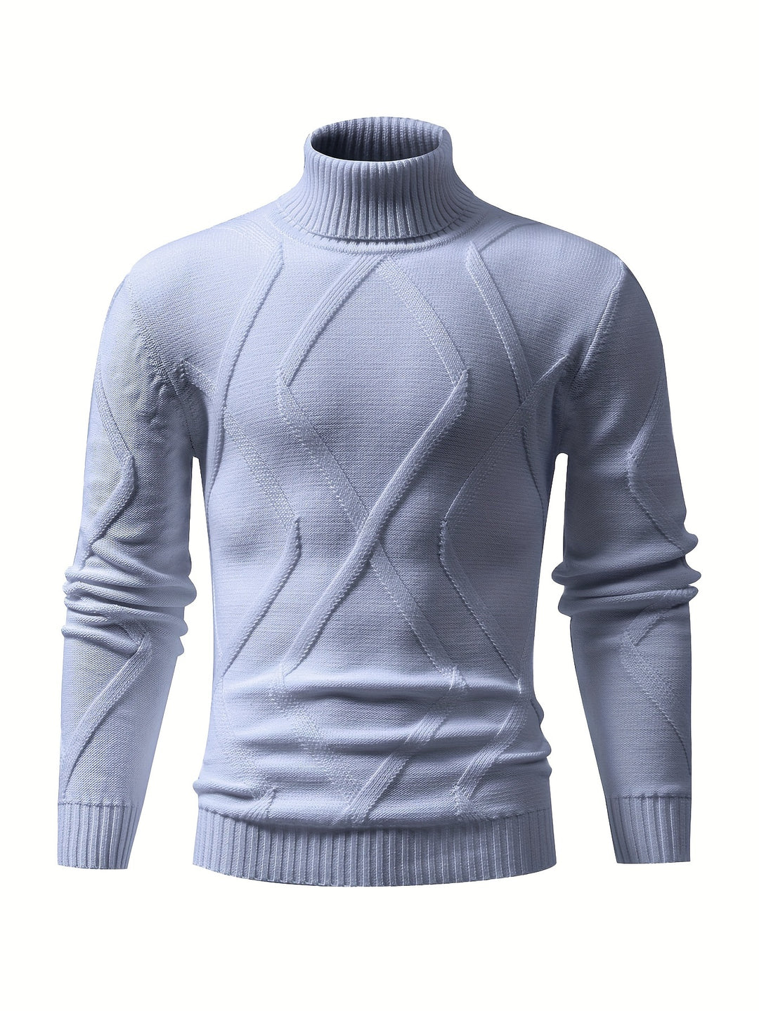 Mens Turtleneck Sweater Geometric Knit Pattern