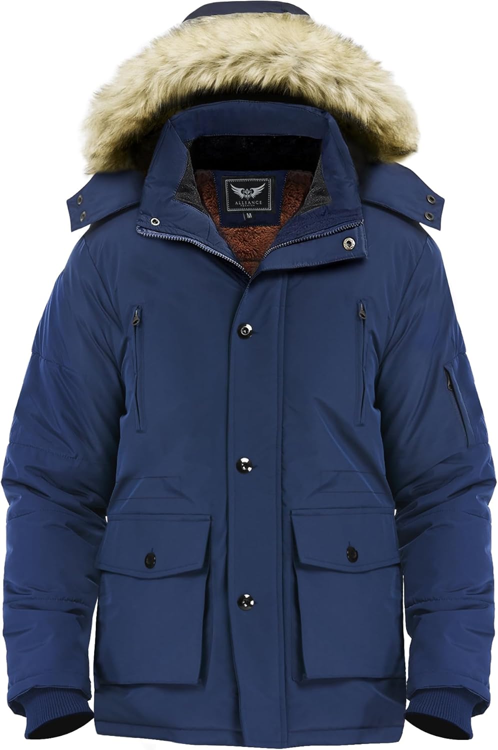 Mens Mid-Length Parka with Detachable Hood Winter Outerwear