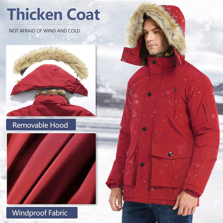 Mens Mid-Length Parka with Detachable Hood Winter Outerwear
