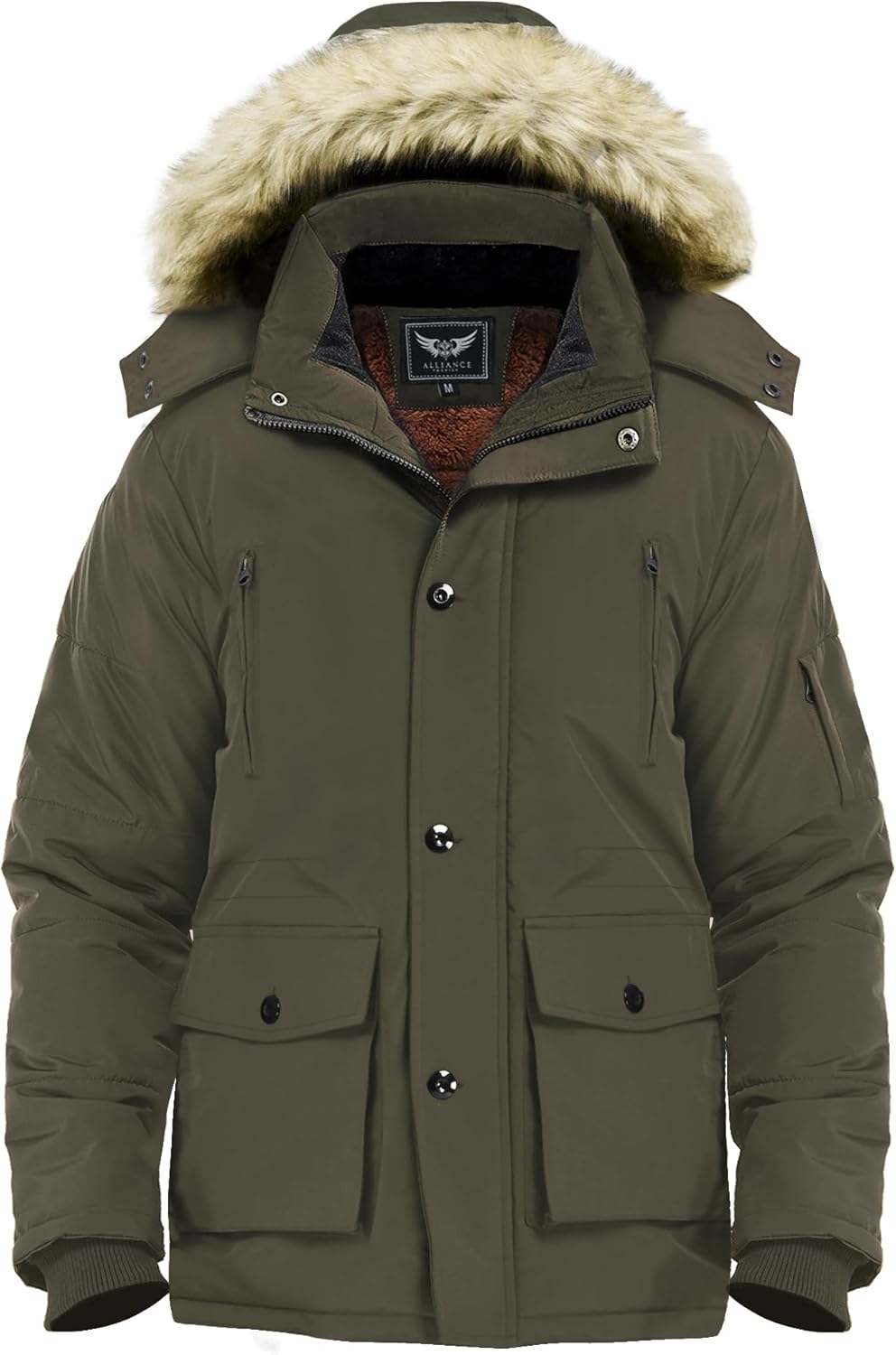 Mens Mid-Length Parka with Detachable Hood Winter Outerwear