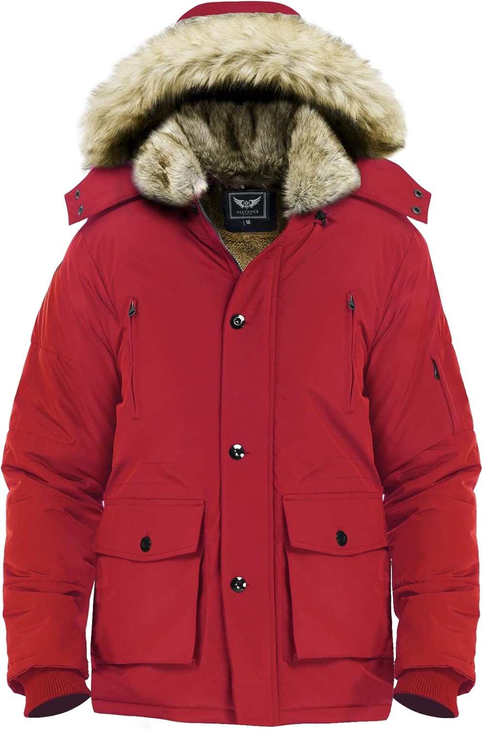 Mens Mid-Length Parka with Detachable Hood Winter Outerwear