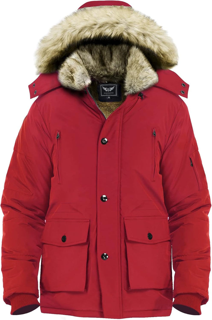 Mens Mid-Length Parka with Detachable Hood Winter Outerwear