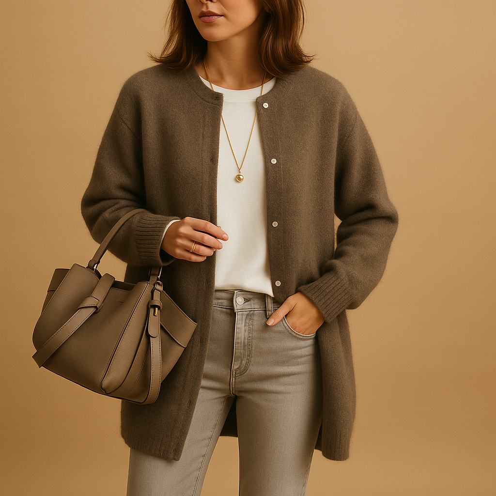 Womens Crew Neck Cardigan Sweater Cozy Fit