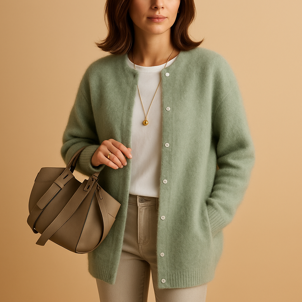 Womens Crew Neck Cardigan Sweater Cozy Fit