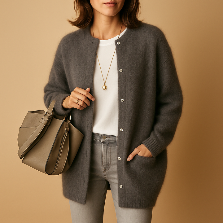 Womens Crew Neck Cardigan Sweater Cozy Fit