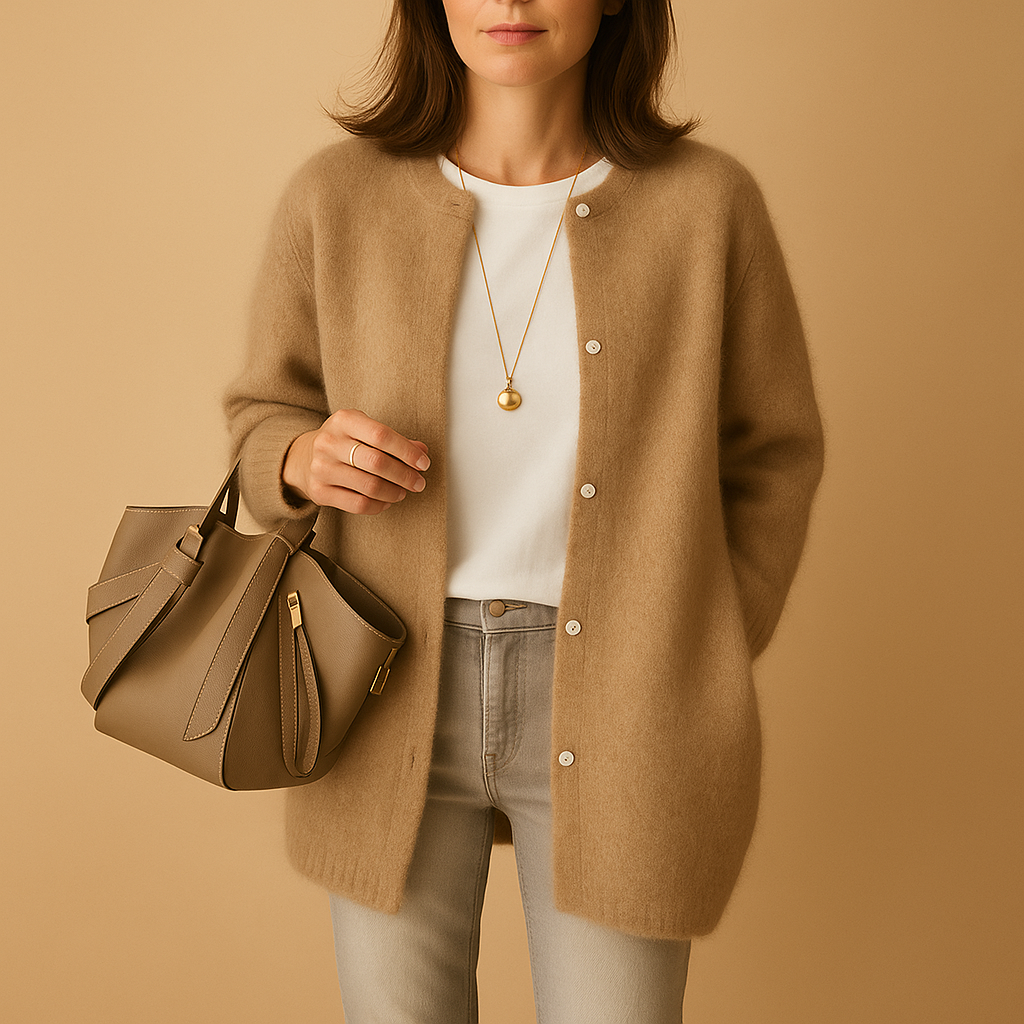 Womens Crew Neck Cardigan Sweater Cozy Fit - BritishMode