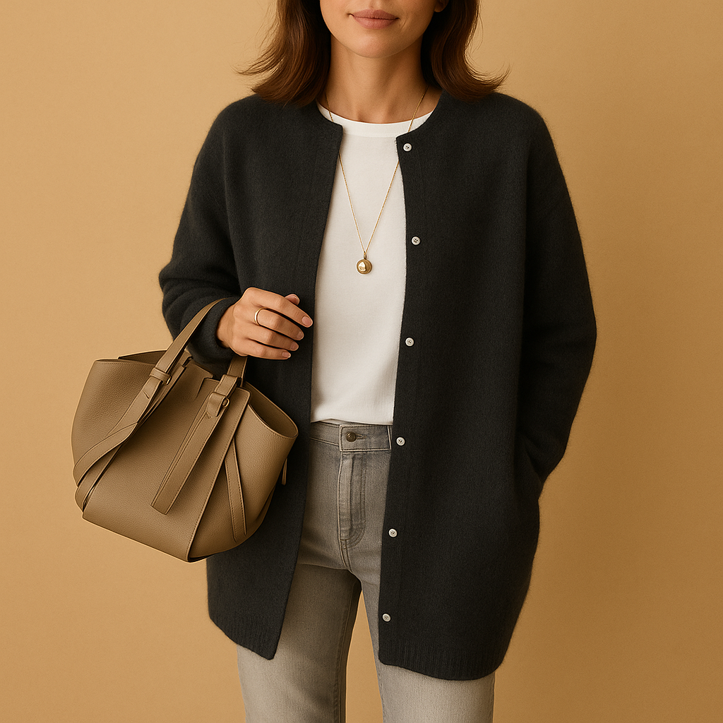 Womens Crew Neck Cardigan Sweater Cozy Fit