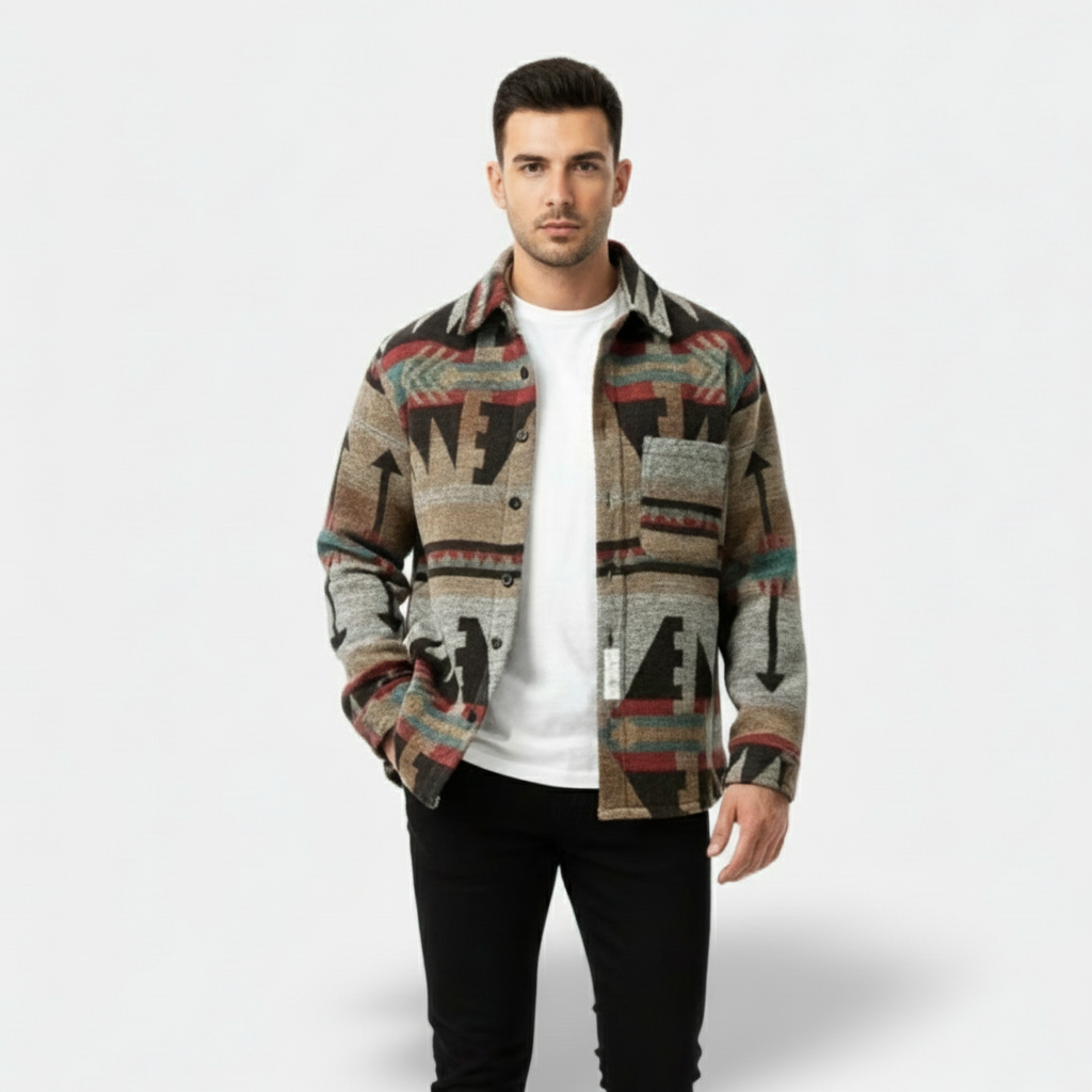 Mens Thermal Flannel Shirt Southwestern Print Regular Fit - BritishMode