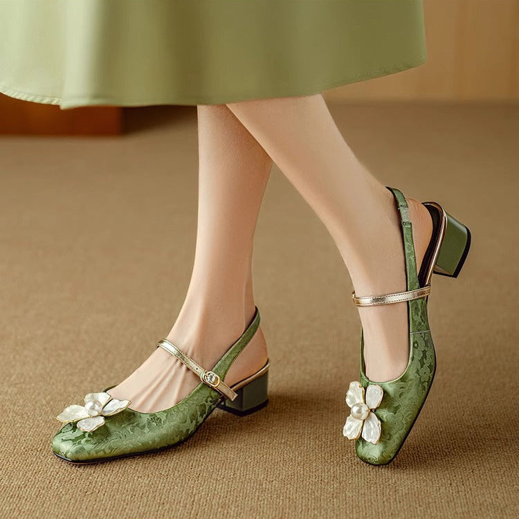 Womens Slingback Pumps Leather Pointed Toe