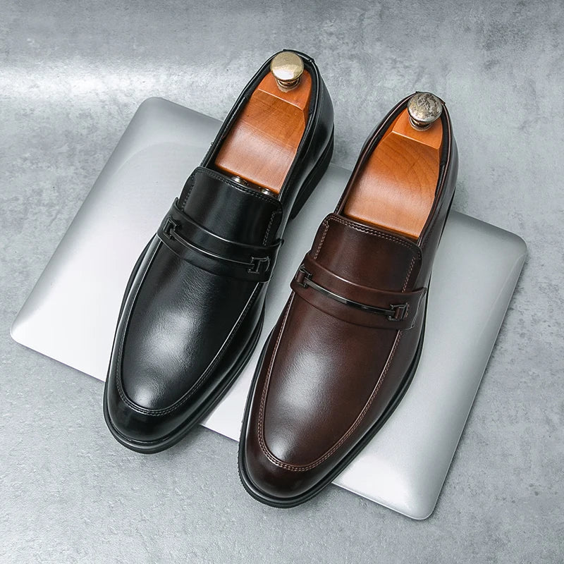 Mens Leather Loafers Slip-On Classic Fit