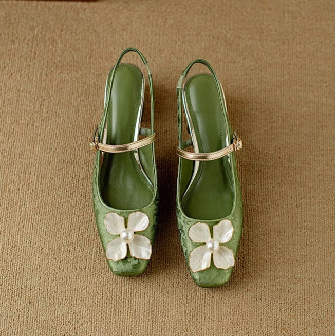 Womens Slingback Pumps Leather Pointed Toe