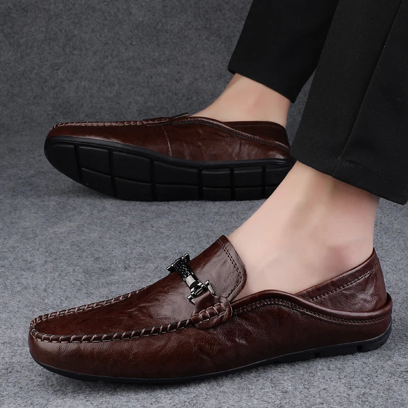 Mens Leather Loafers Slip-On Classic Fit