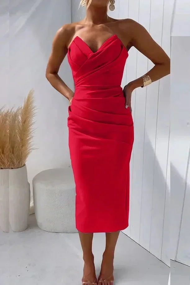 Womens Midi Dress Sweetheart Neck Cocktail Style