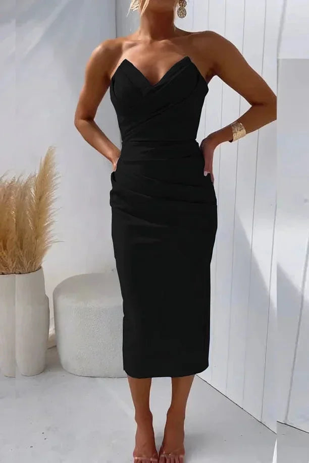 Womens Midi Dress Sweetheart Neck Cocktail Style