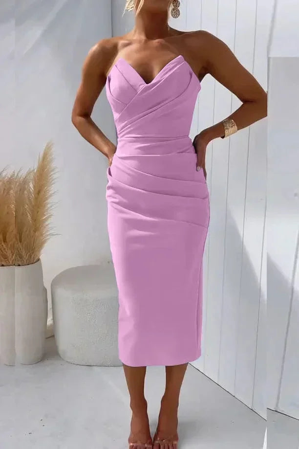 Womens Midi Dress Sweetheart Neck Cocktail Style