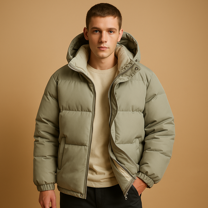 Mens Quilted Puffer Jacket with Hood Winter Coat